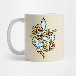 Pumpkin Pied Python Snake with Flowers Mug